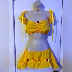 Sexy Belle Costume Crop Top Mini Skirt Lace Choker
